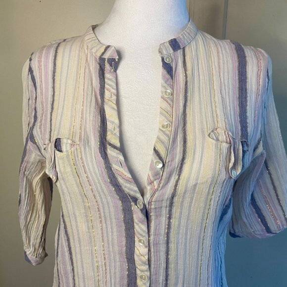 Vintage Diab'less White Blue Pink Gold Striped Tunic Paris - Picture 4 of 14